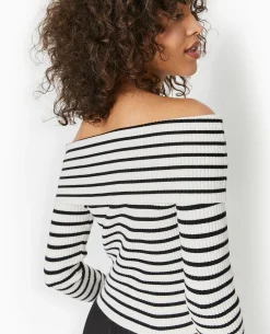 Pull Maille Fine Encolure Bardot - Blanc