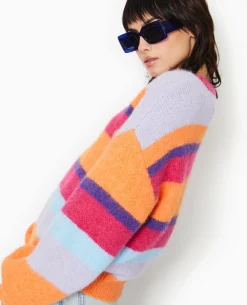 Pull Rayé En Maille Mousseuse - Orange
