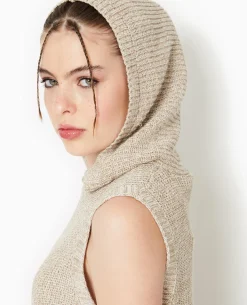 Pull Sans Manches Avec Capuche - Beige