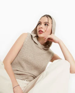 Pull Sans Manches Avec Capuche - Beige
