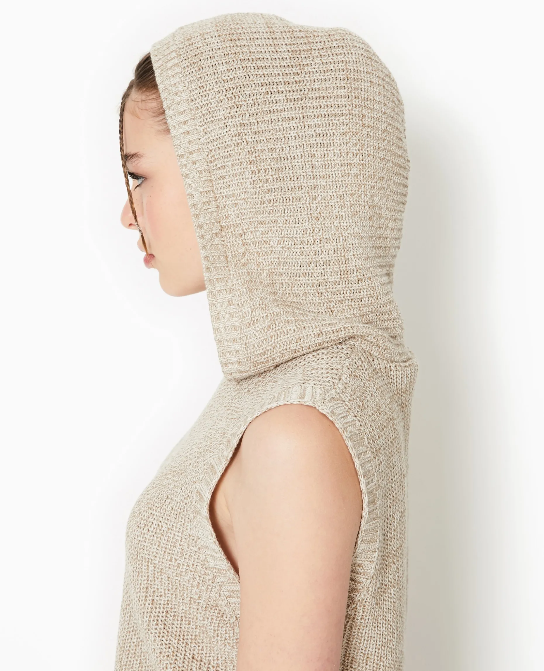Pull Sans Manches Avec Capuche - Beige