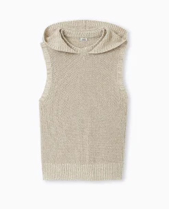 Pull Sans Manches Avec Capuche - Beige