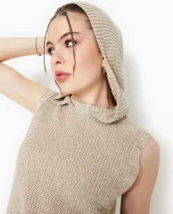 Pull Sans Manches Avec Capuche - Beige