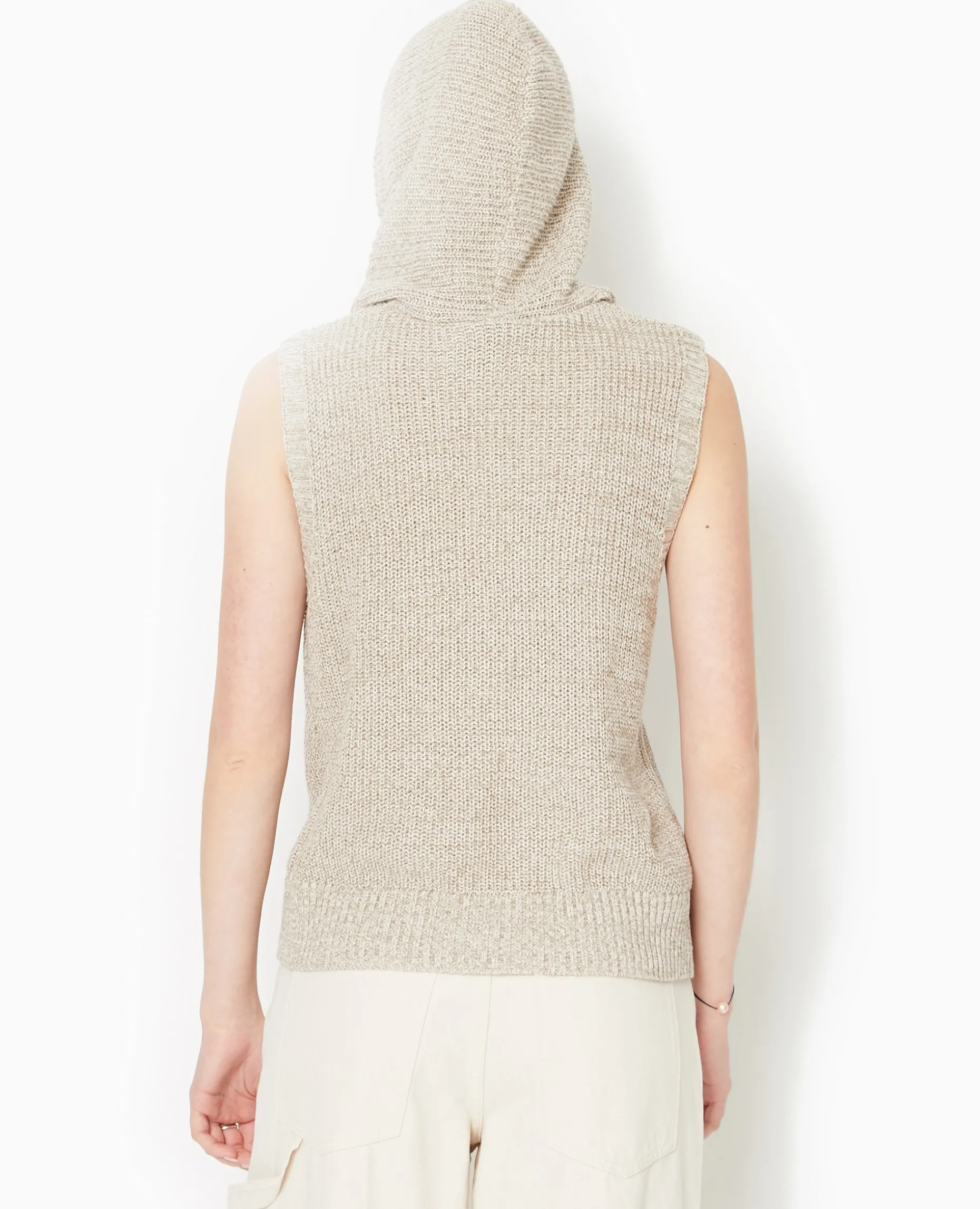 Pull Sans Manches Avec Capuche - Beige