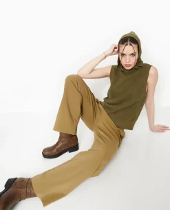 Pull Sans Manches Avec Capuche - Vert Kaki