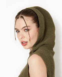 Pull Sans Manches Avec Capuche - Vert Kaki