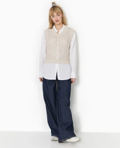 Pull Sans Manches En Maille Ajourée - Beige