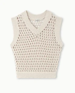 Pull Sans Manches En Maille Ajourée - Beige