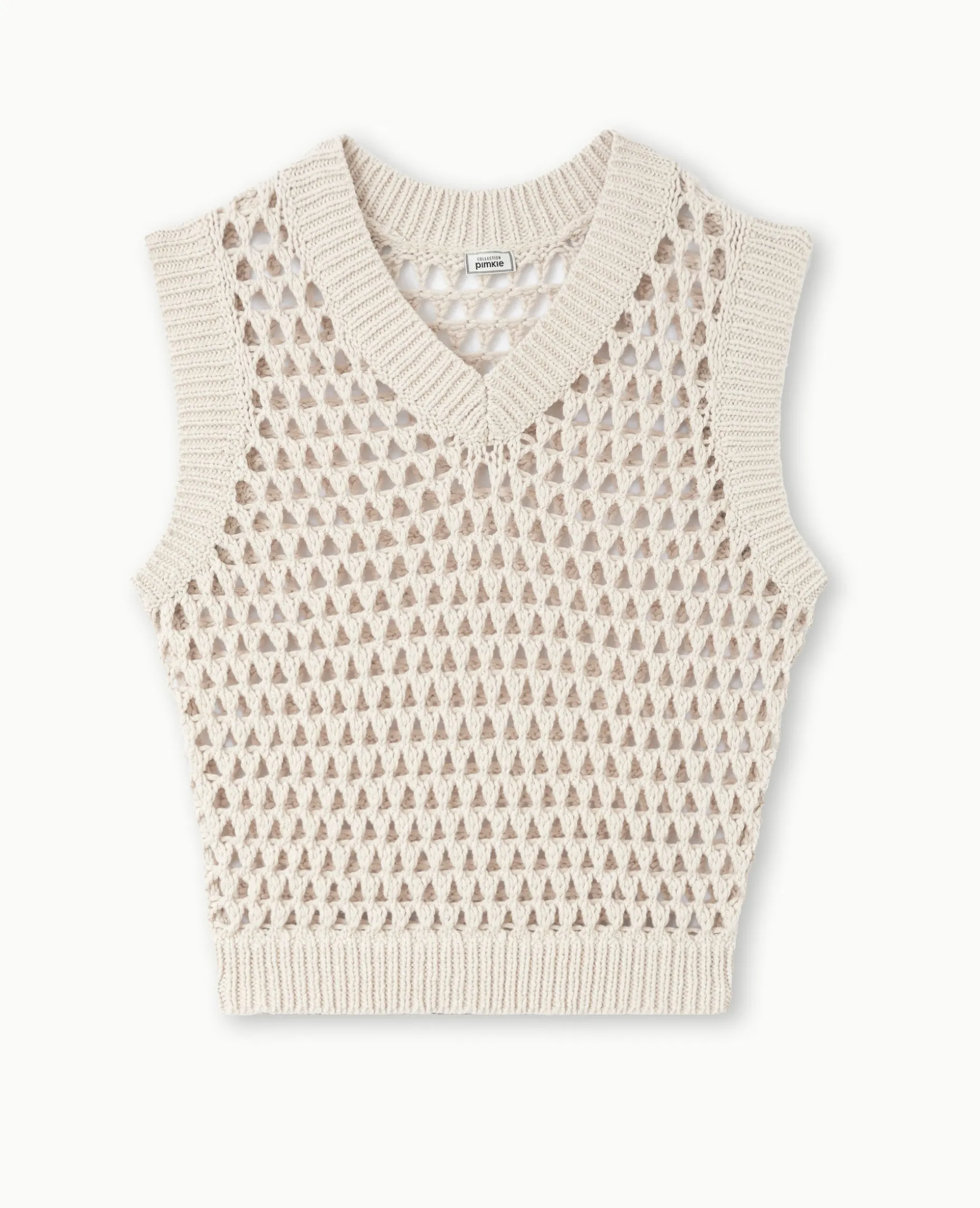 Pull Sans Manches En Maille Ajourée - Beige