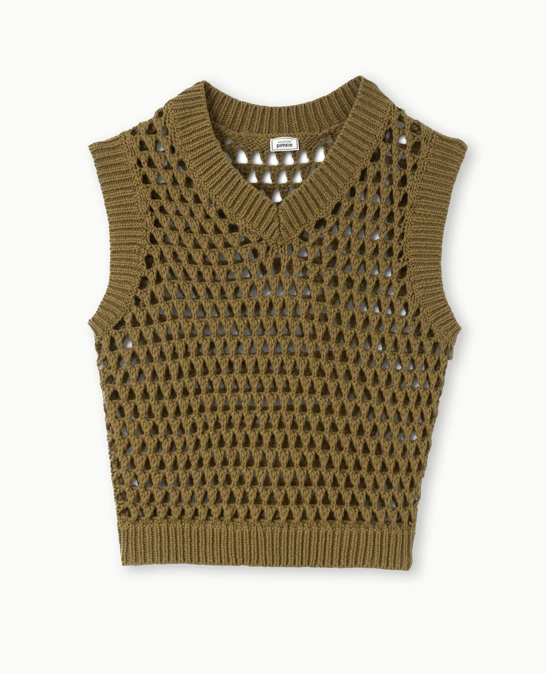 Pull Sans Manches En Maille Ajourée - Vert Kaki