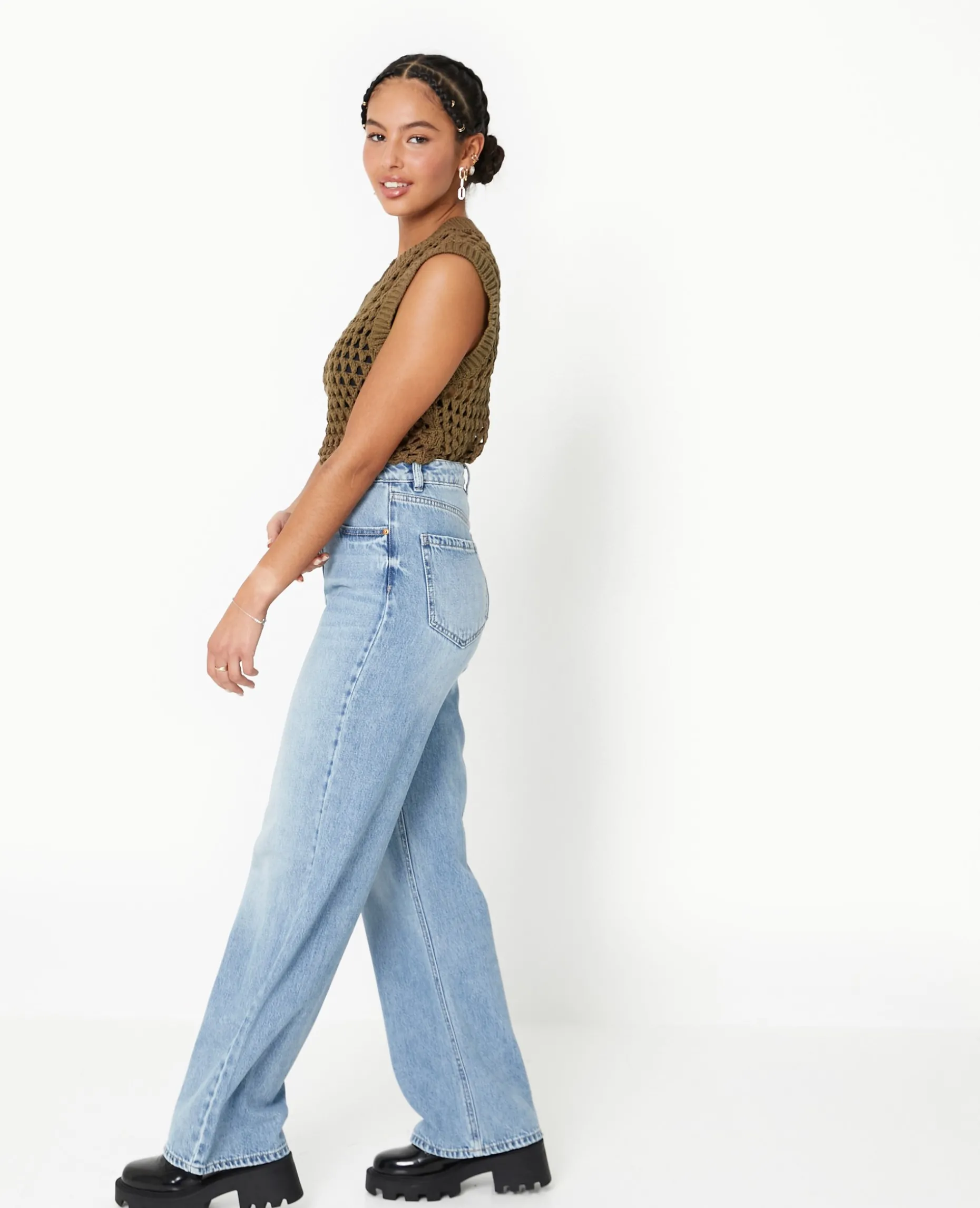 Pull Sans Manches En Maille Ajourée - Vert Kaki
