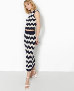 Pull Sans Manches En Maille Ajourée - Bleu Marine