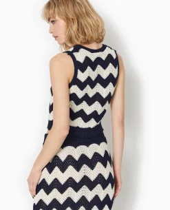 Pull Sans Manches En Maille Ajourée - Bleu Marine