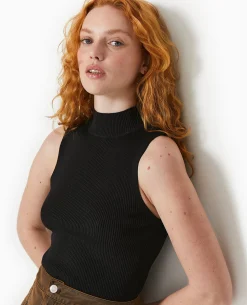 Pull Sans Manches En Maille Côtelée - Noir