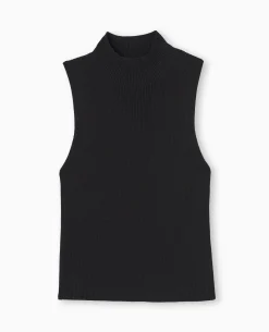 Pull Sans Manches En Maille Côtelée - Noir