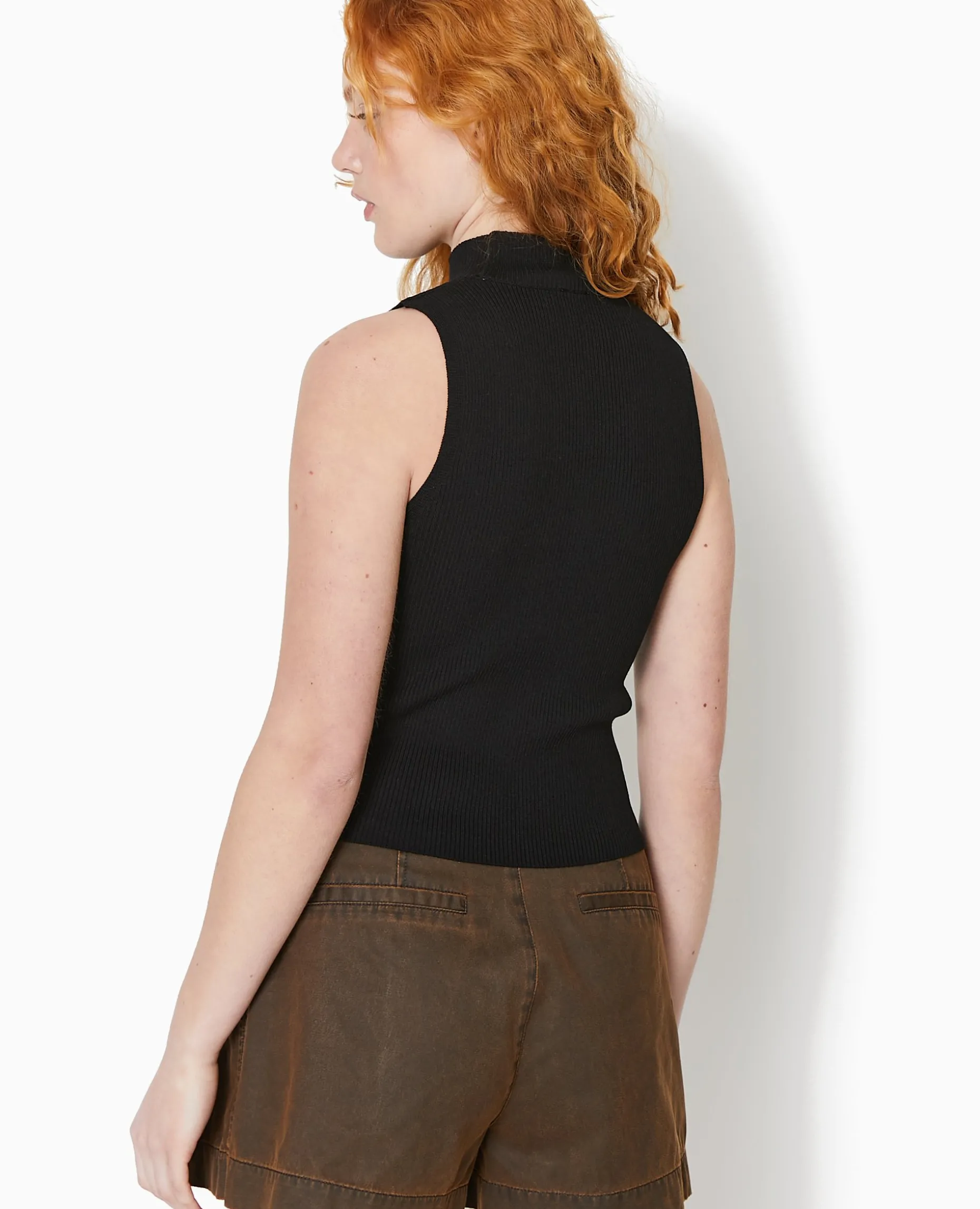 Pull Sans Manches En Maille Côtelée - Noir
