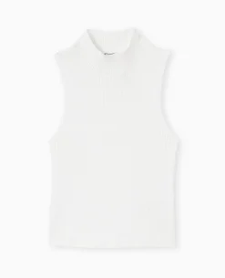 Pull Sans Manches En Maille Côtelée - Blanc