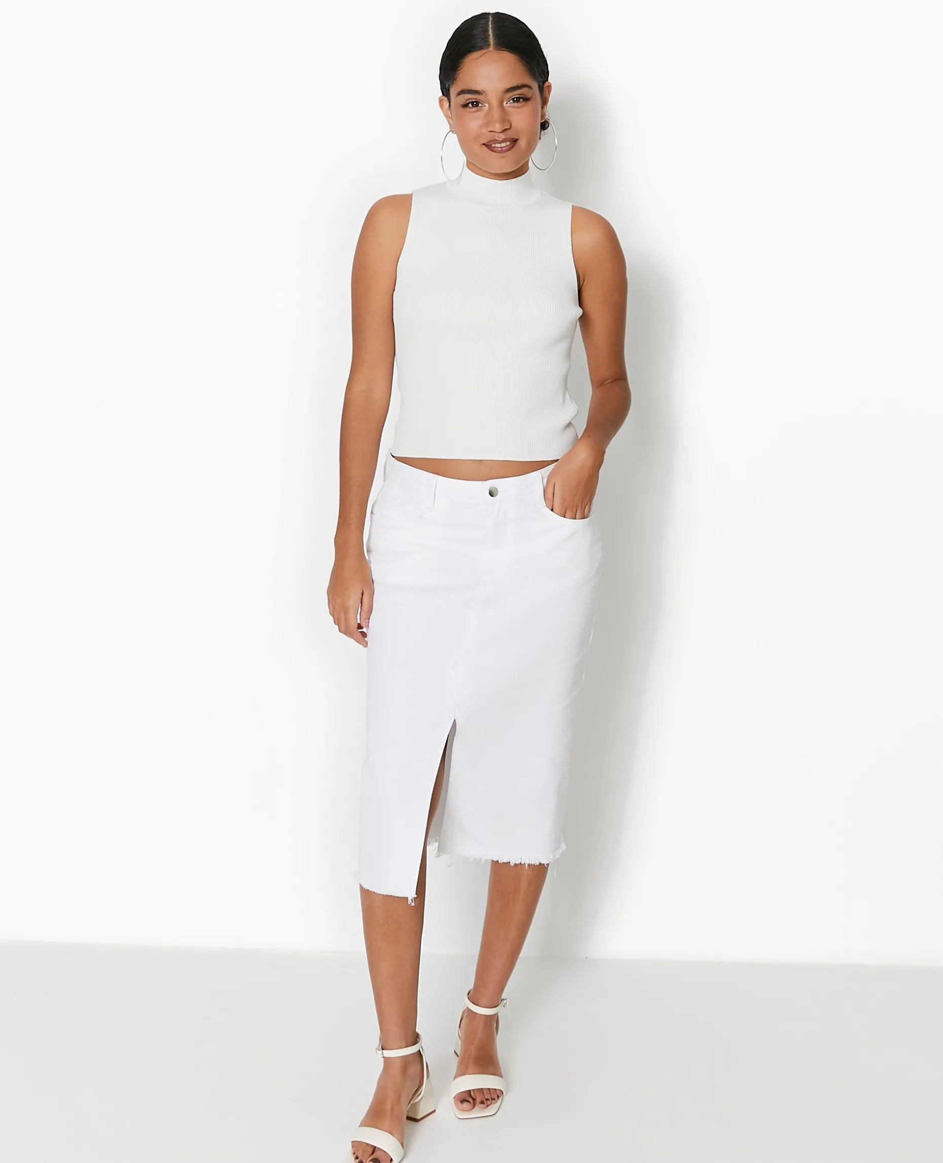 Pull Sans Manches En Maille Côtelée - Blanc