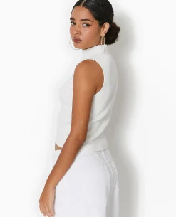 Pull Sans Manches En Maille Côtelée - Blanc