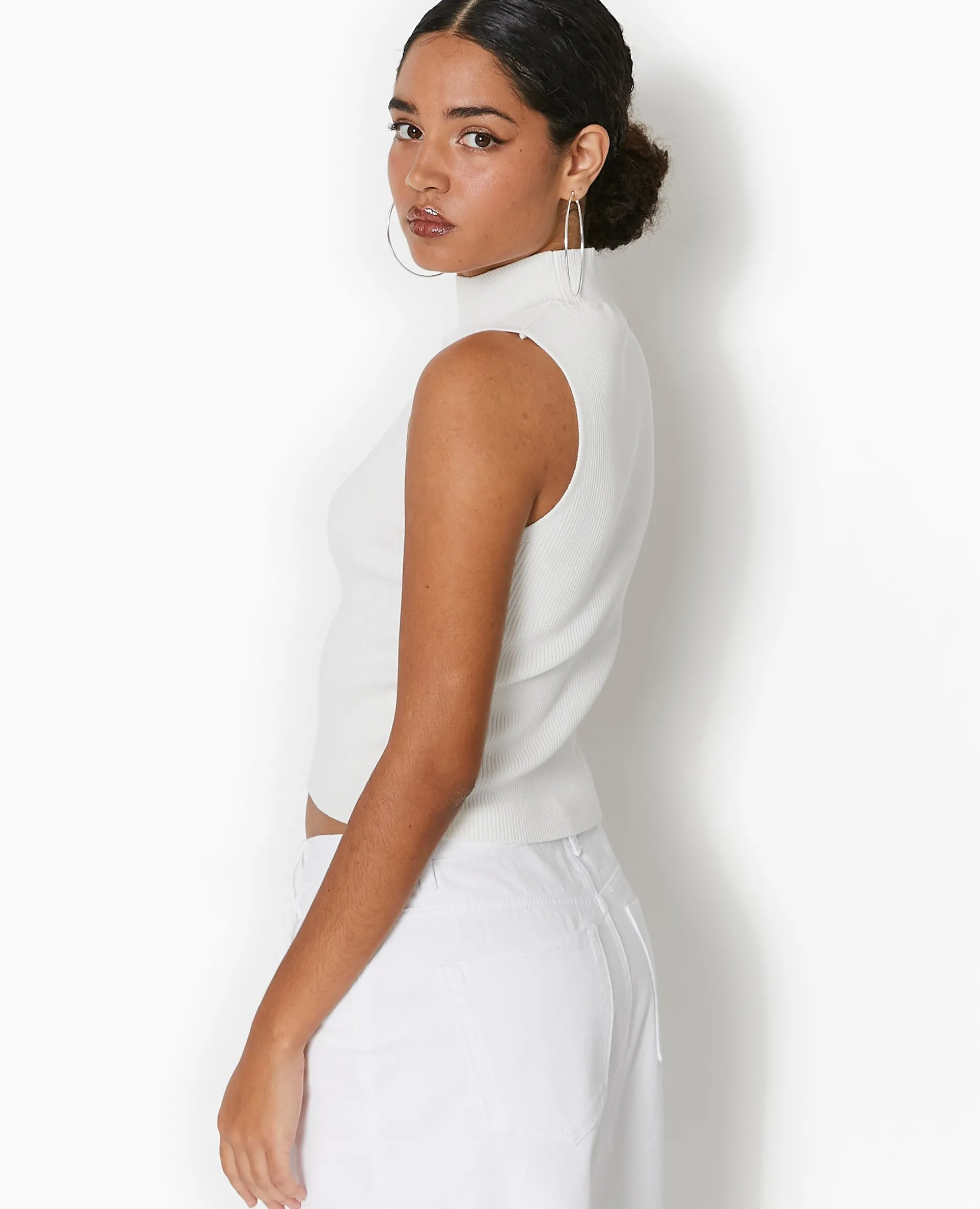 Pull Sans Manches En Maille Côtelée - Blanc