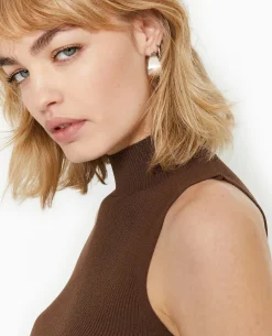 Pull Sans Manches En Maille Côtelée - Marron