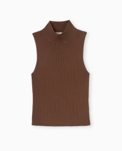 Pull Sans Manches En Maille Côtelée - Marron