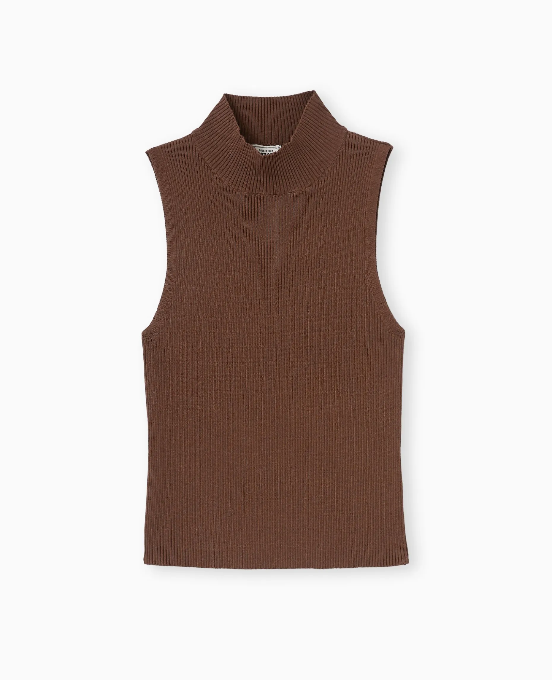 Pull Sans Manches En Maille Côtelée - Marron