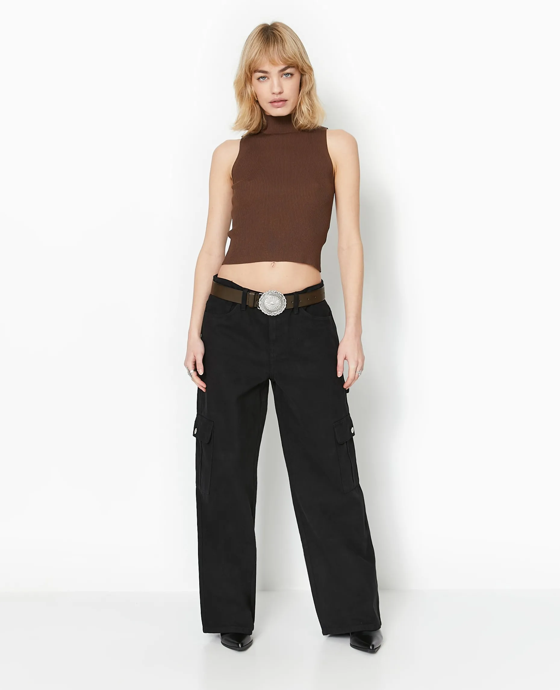 Pull Sans Manches En Maille Côtelée - Marron