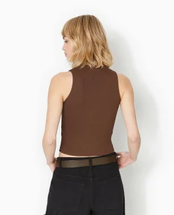 Pull Sans Manches En Maille Côtelée - Marron