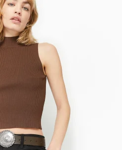 Pull Sans Manches En Maille Côtelée - Marron