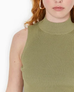 Pull Sans Manches En Maille Côtelée - Vert Kaki