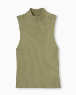 Pull Sans Manches En Maille Côtelée - Vert Kaki