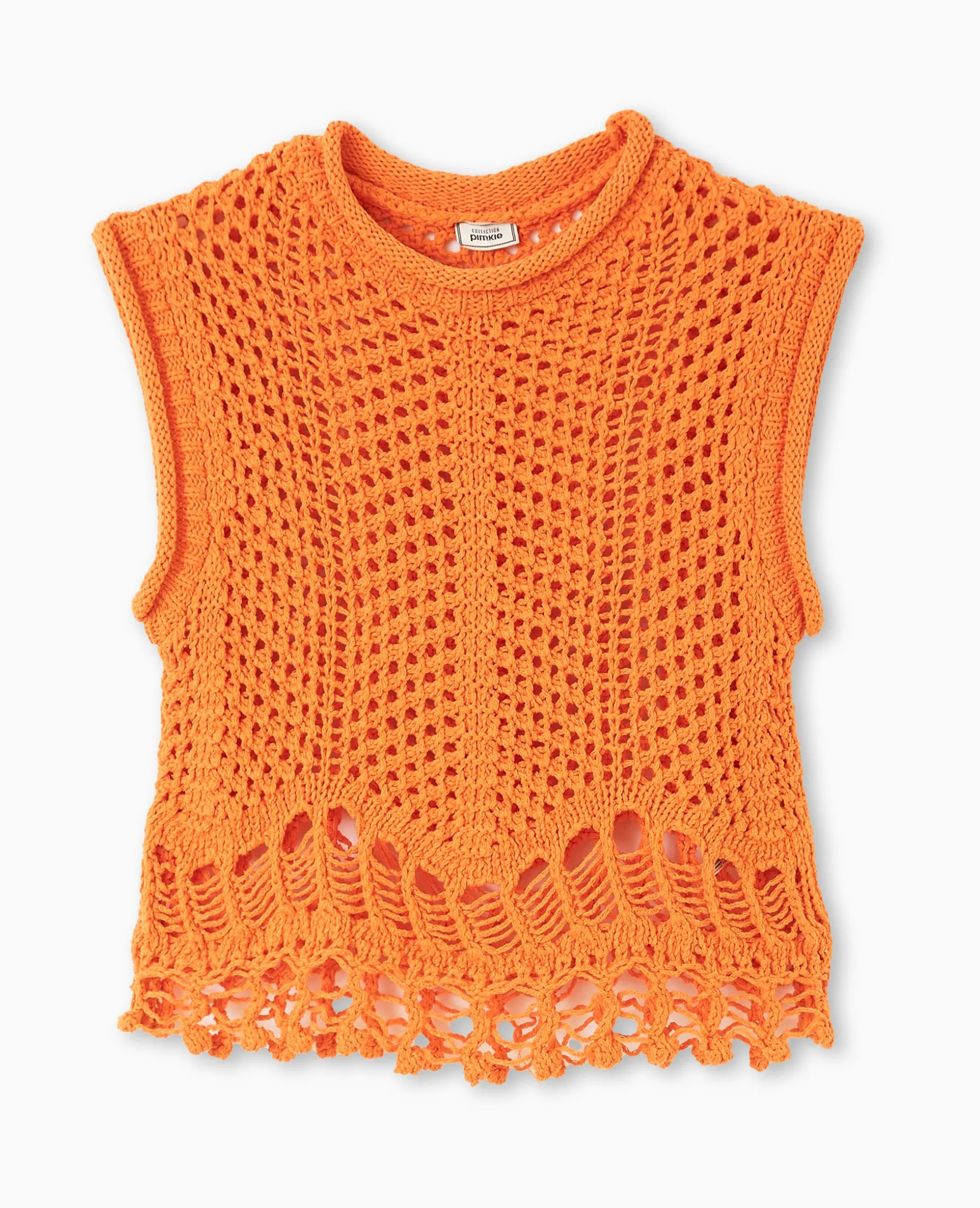 Pull Sans Manches En Maille Ajourée Et Fantaisie - Orange