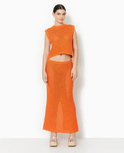 Pull Sans Manches En Maille Ajourée - Orange