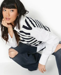 Pull Sans Manches Rayé - Blanc