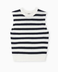 Pull Sans Manches Rayé - Blanc