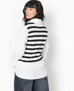 Pull Sans Manches Rayé - Blanc