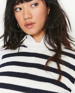 Pull Sans Manches Rayé - Blanc