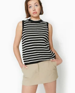 Pull Sans Manches Rayé - Noir