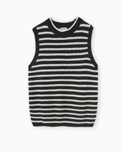 Pull Sans Manches Rayé - Noir
