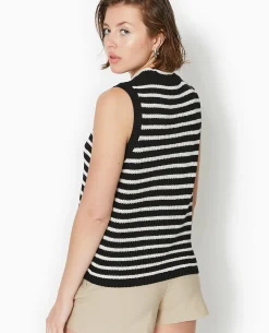Pull Sans Manches Rayé - Noir