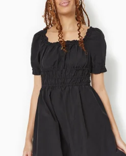 Robe Babydoll Avec Fronces Encolure Bardot - Noir