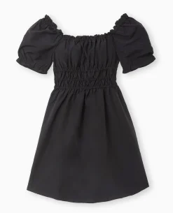 Robe Babydoll Avec Fronces Encolure Bardot - Noir