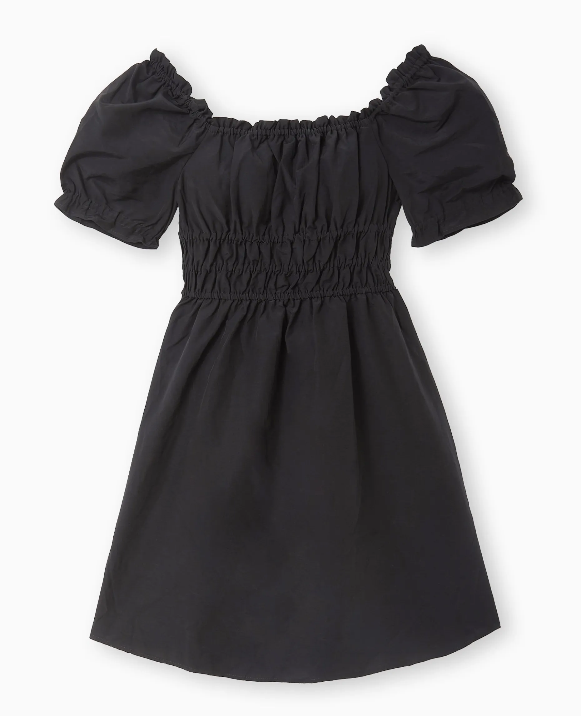 Robe Babydoll Avec Fronces Encolure Bardot - Noir
