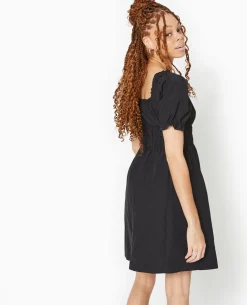 Robe Babydoll Avec Fronces Encolure Bardot - Noir
