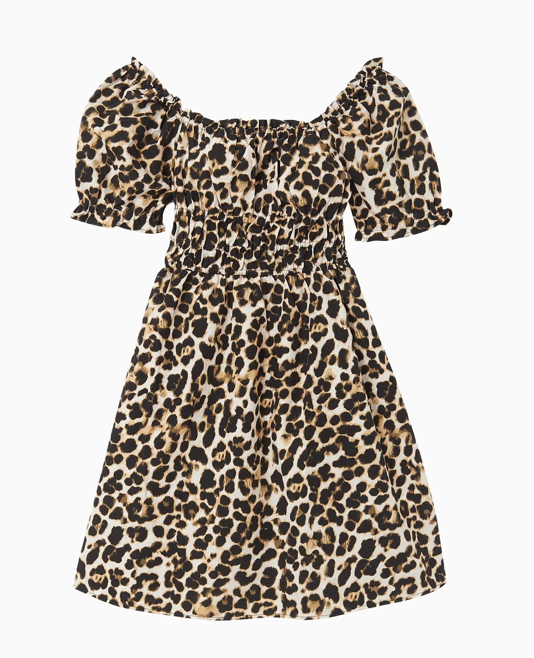 Robe Babydoll Encolure Bardot Motif Léopard - Marron
