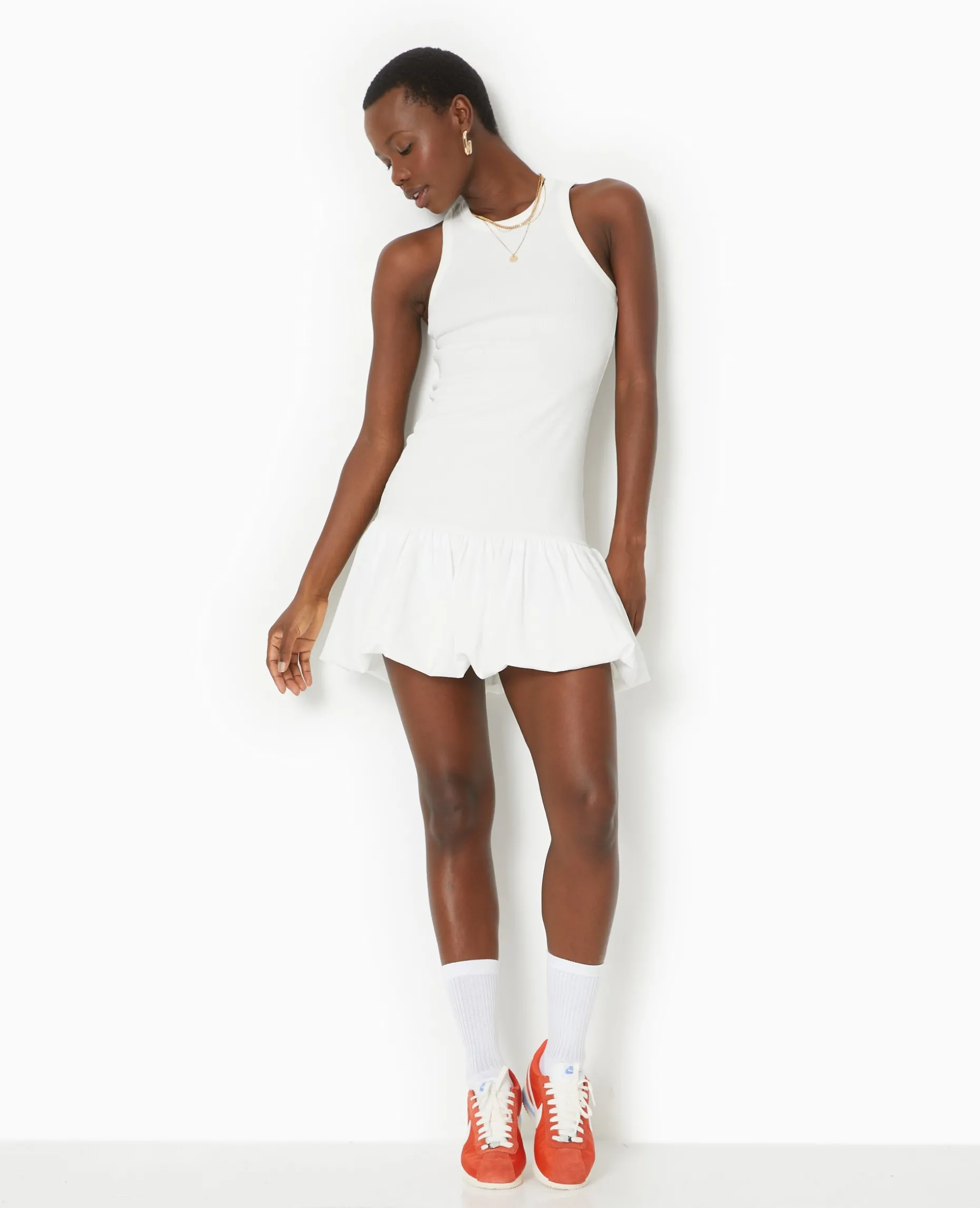 Robe Bi-matiè;re Avec Jupon Bouffant - Blanc