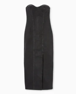 Robe Bustier Longue En Jean Stretch - Noir
