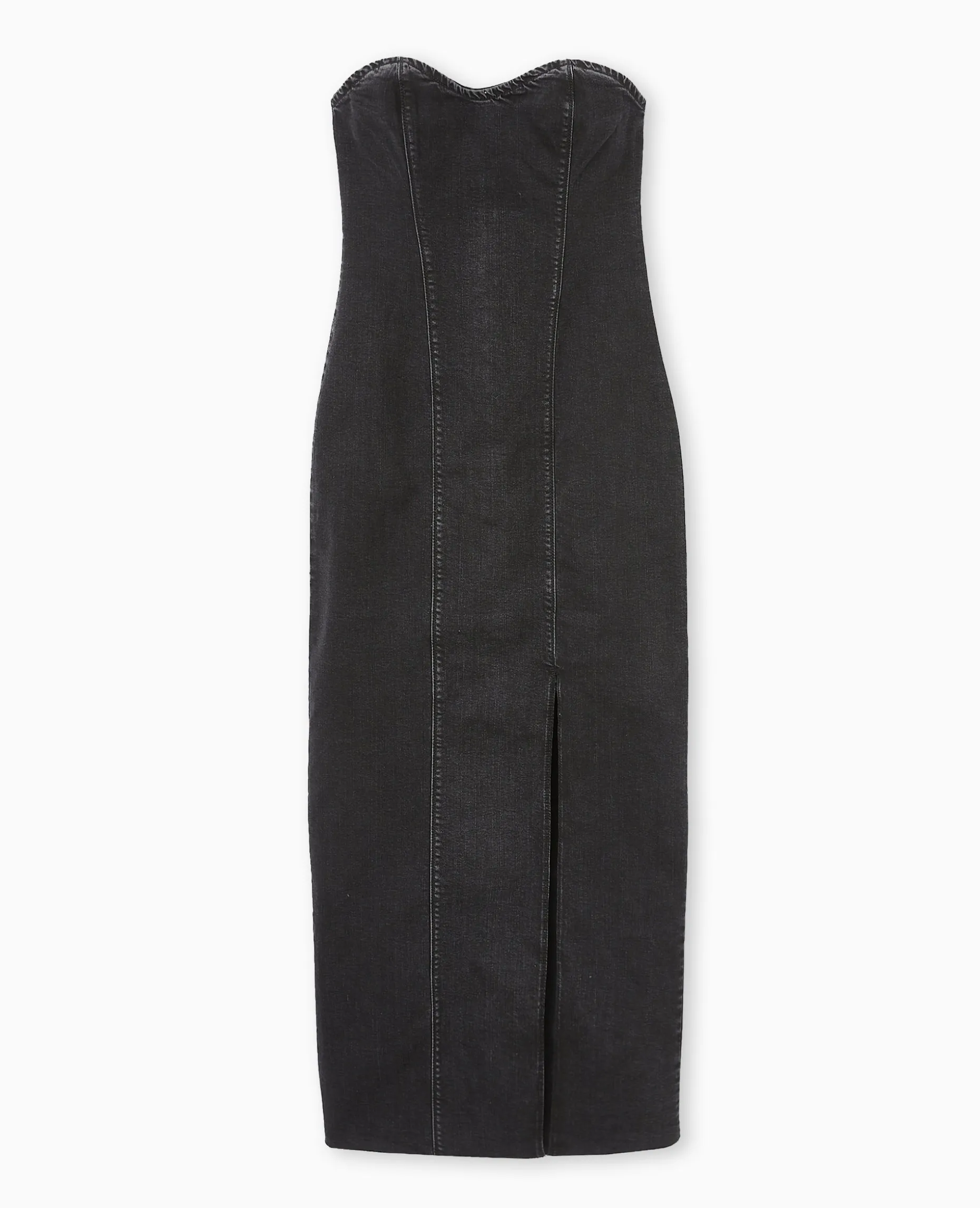 Robe Bustier Longue En Jean Stretch - Noir