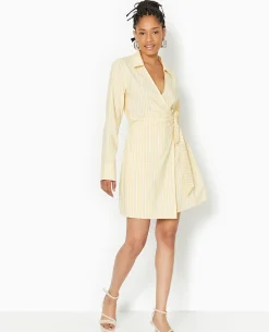 Robe Cache-cœur Courte Rayée - Beige